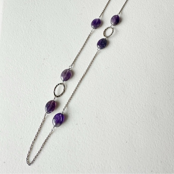925 Sterling Silver Amethyst Station Necklace 18” - Picture 1 of 8